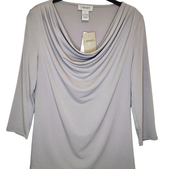 Women's Carmen Gray Drape Neckline Spring Summer Fall Career Office Top Sz Small - Picture 1 of 8